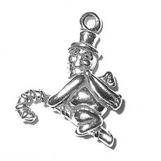 Charms. Sterling Silver, 17.3mm Width by 6.4mm Length by 20.2mm Height, Snowman on Candy Cane Charm. Quantity Per Pack: 1 Piece.