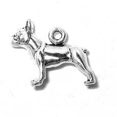 Charms. Sterling Silver, 18.2mm Width by 6.3mm Length by 13.7mm Height, Boston Terrier Dog Charm. Quantity Per Pack: 1 Piece.