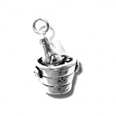 Charms. Sterling Silver, 9.4mm Width by 9.1mm Length by 16.9mm Height, Champagne on Ice Charm. Quantity Per Pack: 1 Piece.