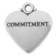 Charms. Sterling Silver, 17.1mm Width by 1.0mm Length by 18.3mm Height, "Commitment" Heart Charm. Quantity Per Pack: 1 Piece.