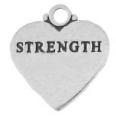 Charms. Sterling Silver, 17.1mm Width by 1.0mm Length by 18.3mm Height, "Strength" Heart Charm. Quantity Per Pack: 1 Piece.