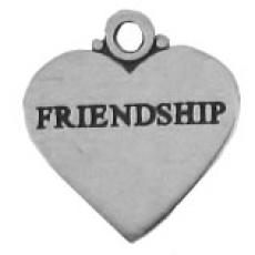 Charms. Sterling Silver, 17.1mm Width by 1.0mm Length by 18.3mm Height, "Friendship" Heart Charm. Quantity Per Pack: 1 Piece.