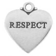 Charms. Sterling Silver, 17.1mm Width by 1.0mm Length by 18.3mm Height, "Respect" Heart Charm. Quantity Per Pack: 1 Piece.