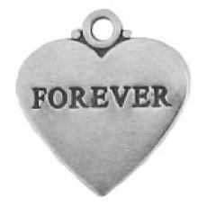 Charms. Sterling Silver, 17.1mm Width by 1.0mm Length by 18.3mm Height, "Forever" Heart Charm. Quantity Per Pack: 1 Piece.