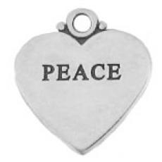 Charms. Sterling Silver, 17.1mm Width by 1.0mm Length by 18.3mm Height, "Peace" Heart Charm. Quantity Per Pack: 1 Piece.