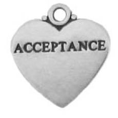 Charms. Sterling Silver, 17.1mm Width by 1.0mm Length by 18.3mm Height, "Acceptance" Heart Charm. Quantity Per Pack: 1 Piece.