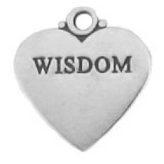 Charms. Sterling Silver, 17.1mm Width by 1.0mm Length by 18.3mm Height, "Wisdom" Heart Charm. Quantity Per Pack: 1 Piece.