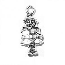 Charms. Sterling Silver, 10.0mm Width by 9.4mm Length by 21.1mm Height, Girl With Gift Charm. Quantity Per Pack: 1 Piece.