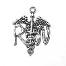 Charms. Sterling Silver, 22.5mm Width by 3.6mm Length by 27.9mm Height, Medical Symbol RN Charm. Quantity Per Pack: 1 Piece.