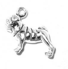 Charms. Sterling Silver, 16.3mm Width by 7.3mm Length by 16.4mm Height, Pug Dog Charm. Quantity Per Pack: 1 Piece.