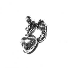 Charms. Sterling Silver, 15.2mm Width by 9.0mm Length by 16.8mm Height, Teacher Apple With Worm Charm. Quantity Per Pack: 1 Piece.