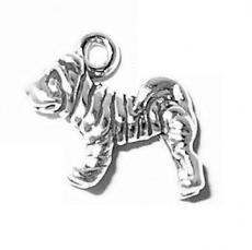 Charms. Sterling Silver, 12.6mm Width by 5.4mm Length by 10.6mm Height, Small Shar-Pei Dog Charm. Quantity Per Pack: 1 Piece.