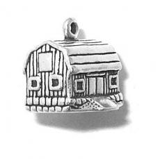 Charms. Sterling Silver, 14.9mm Width by 12.8mm Length by 15.7mm Height, Barn Charm. Quantity Per Pack: 1 Piece.