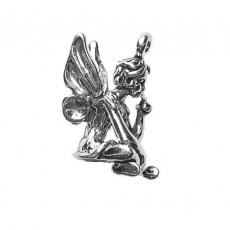 Charms. Sterling Silver, 8.2mm Width by 15.1mm Length by 18.0mm Height, Sitting Fairy Charm. Quantity Per Pack: 1 Piece.