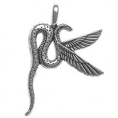 Charms. Sterling Silver, 31.7mm Width by 6.9mm Length by 45.6mm Height, Winged Serpent Pendant. Quantity Per Pack: 1 Piece.