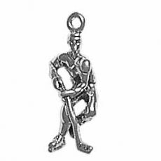 Charms. Sterling Silver, 9.5mm Width by 5.2mm Length by 19.4mm Height, Hockey Player Charm. Quantity Per Pack: 1 Piece.