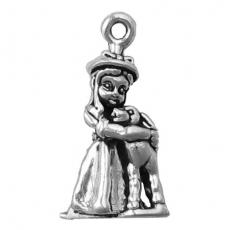 Charms. Sterling Silver, 13.1mm Width by 9.2mm Length by 23.3mm Height, Girl With Lamb Charm. Quantity Per Pack: 1 Piece.