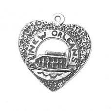 Charms. Sterling Silver, 19.0mm Width by 3.0mm Length by 20.2mm Height, New Orleans Riverboat in Heart Charm. Quantity Per Pack: 1 Piece.