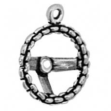 Charms. Sterling Silver, 15.4mm Width by 6.4mm Length by 18.6mm Height, Chain Steering Wheel Charm. Quantity Per Pack: 1 Piece.