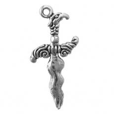 Charms. Sterling Silver, 11.9mm Width by 2.4mm Length by 26.4mm Height, Dagger Charm. Quantity Per Pack: 1 Piece.