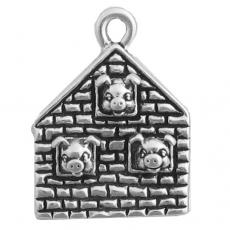 Charms. Sterling Silver, 18.6mm Width by 6.1mm Length by 24.7mm Height, Three Little Pigs Charm. Quantity Per Pack: 1 Piece.