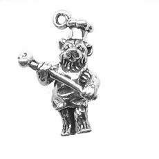 Charms. Sterling Silver, 13.8mm Width by 11.2mm Length by 23.0mm Height, BBQ Bear Charm. Quantity Per Pack: 1 Piece.