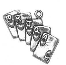 Charms. Sterling Silver, 21.0mm Width by 2.5mm Length by 23.1mm Height, Royal Flush Cards Charm. Quantity Per Pack: 1 Piece.