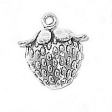 Charms. Sterling Silver, 14.8mm Width by 7.5mm Length by 16.5mm Height, Strawberry Charm. Quantity Per Pack: 1 Piece.