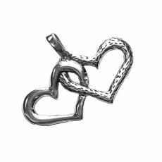 Charms. Sterling Silver, 30.8mm Width by 3.3mm Length by 22.7mm Height, Linked Hearts Pendant. Quantity Per Pack: 1 Piece.