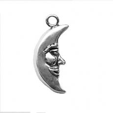 Charms. Sterling Silver, 9.8mm Width by 2.9mm Length by 24.0mm Height, Moon Face Charm. Quantity Per Pack: 1 Piece.