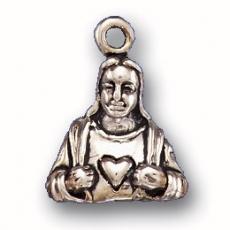 Charms. Sterling Silver, 14.1mm Width by 6.7mm Length by 17.4mm Height, Jesus Sacred Heart Charm. Quantity Per Pack: 1 Piece.