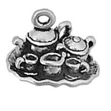 Charms. Sterling Silver, 15.0mm Width by 11.3mm Length by 10.5mm Height, Tea Set Charm. Quantity Per Pack: 1 Piece.