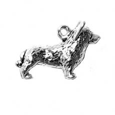 Charms. Sterling Silver, 20.3mm Width by 7.8mm Length by 13.8mm Height, Corgi Dog Charm. Quantity Per Pack: 1 Piece.