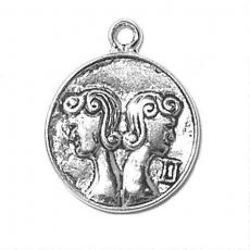 Charms. Sterling Silver, 17.0mm Width by 1.9mm Length by 21.4mm Height, Gemini Charm. Quantity Per Pack: 1 Piece.