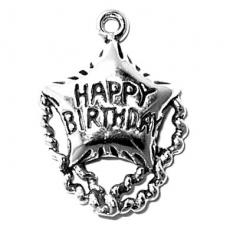 Charms. Sterling Silver, 17.8mm Width by 4.5mm Length by 25.0mm Height, Happy Birthday Balloon Charm. Quantity Per Pack: 1 Piece.