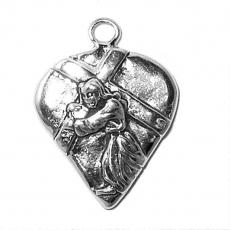 Charms. Sterling Silver, 17.2mm Width by 3.4mm Length by 22.5mm Height, Jesus With Cross Charm. Quantity Per Pack: 1 Piece.