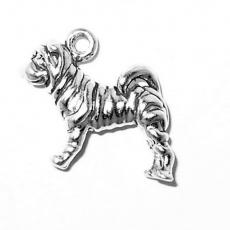 Charms. Sterling Silver, 19.7mm Width by 5.8mm Length by 17.1mm Height, Sharpei Dog Charm. Quantity Per Pack: 1 Piece.