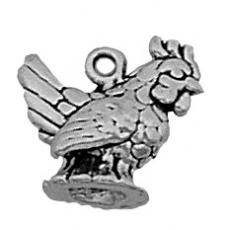 Charms. Sterling Silver, 10.5mm Width by 5.5mm Length by 9.9mm Height, French Hen Charm. Quantity Per Pack: 1 Piece.