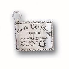 Charms. Sterling Silver, 16.0mm Width by 2.6mm Length by 15.2mm Height, Birth Certificate Charm. Quantity Per Pack: 1 Piece.