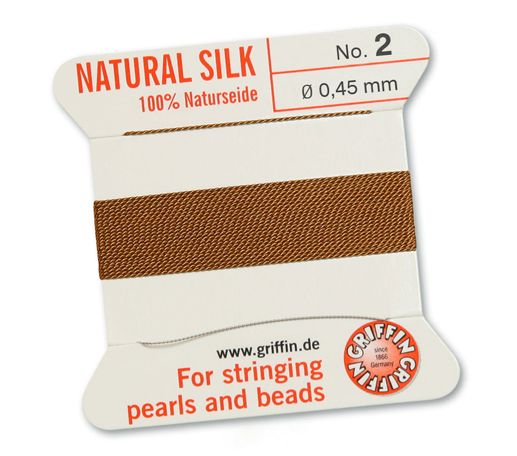 Silk Cord. Griffin, #2 Cornelian, 0.45mm Diameter, 2 Meter Natural Silk Beading Cord. Spools sold per pack - 1 Spool.