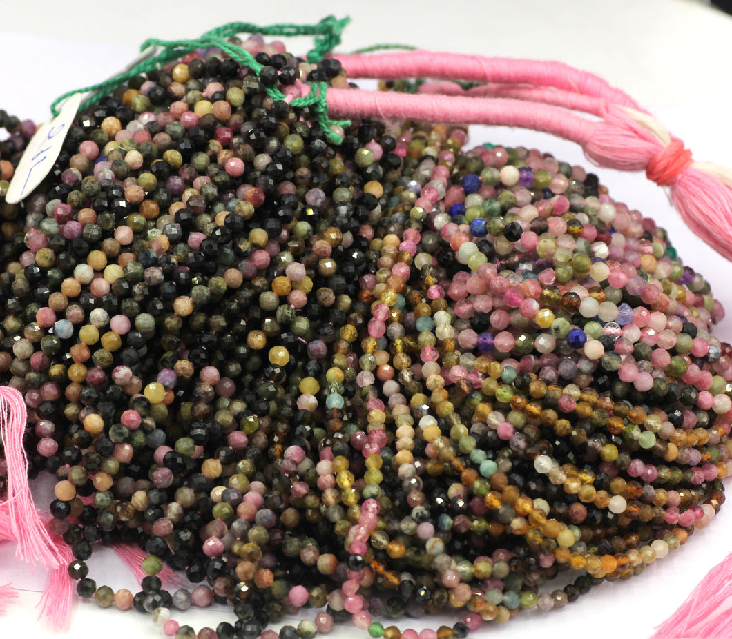 Multi Tourmaline Beads Faceted Round, Round Faceted