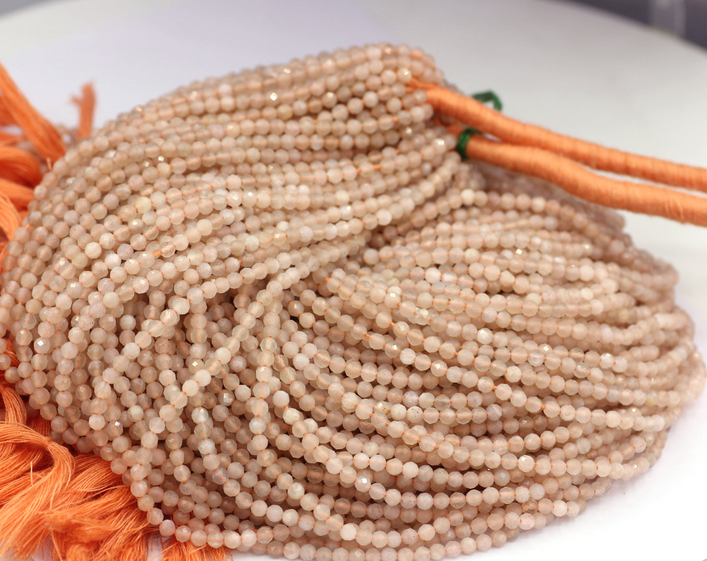 Peach Moonstone Beads Faceted Round, Round Faceted