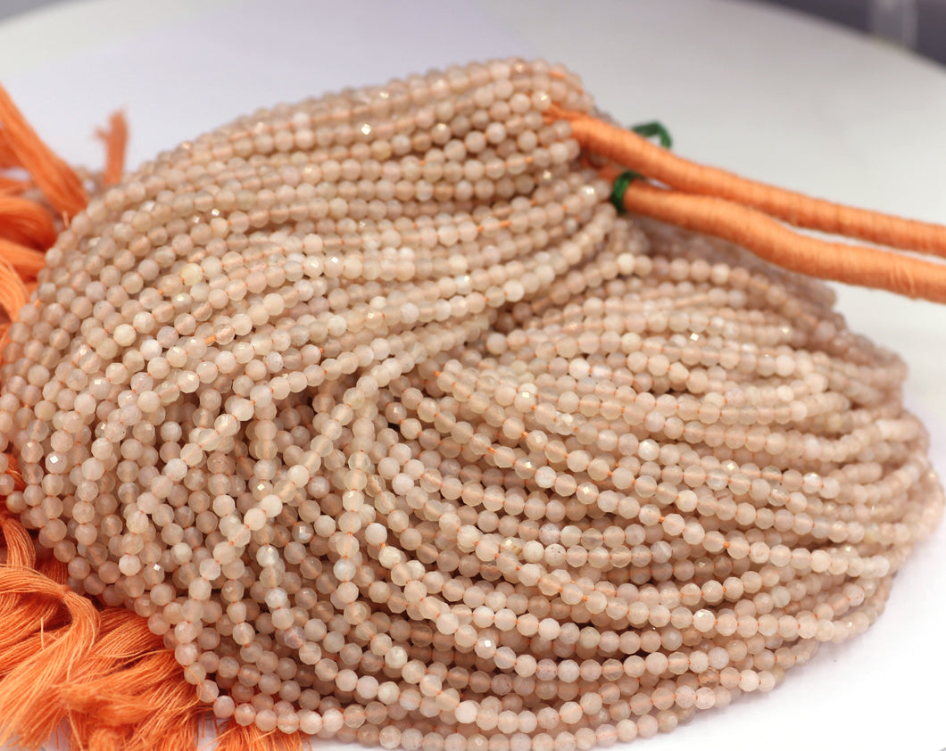 Peach Moonstone Beads Faceted Round, Round Faceted