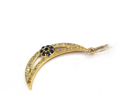 Crescent Moon Shape 14k Solid Gold Diamond Pendants. Genuine handmade pave diamond Pendant.14k Solid Gold Diamond Pendants.