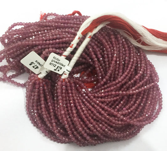 Ruby Glassfilled Beads Faceted Round, Natural Ruby Beads Faceted Round, Sharp Microcut, Ruby Round 3mm 4mm faceted