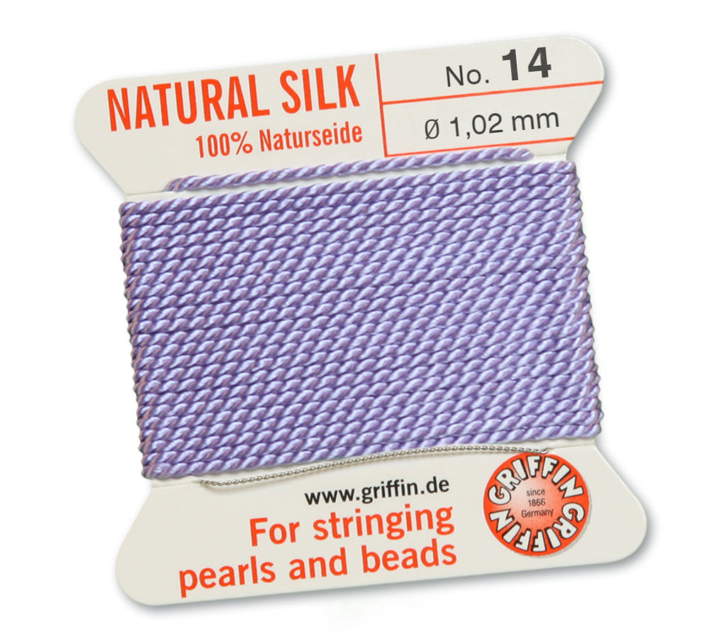 Silk Cord. Griffin, #14 Lilac, 1.02mm Diameter, 2 Meter Natural Silk Beading Cord. Spools sold per pack - 1 Spool.