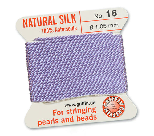 Silk Cord. Griffin, #16 Lilac, 1.05mm Diameter, 2 Meter Natural Silk Beading Cord. Spools sold per pack - 1 Spool.