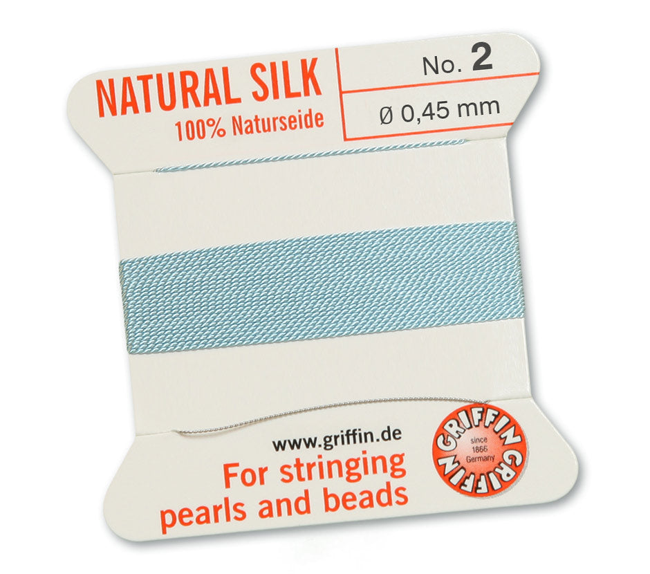 Silk Cord. Griffin, #2 Turquoise, 0.45mm Diameter, 2 Meter Natural Silk Beading Cord. Spools sold per pack - 1 Spool.