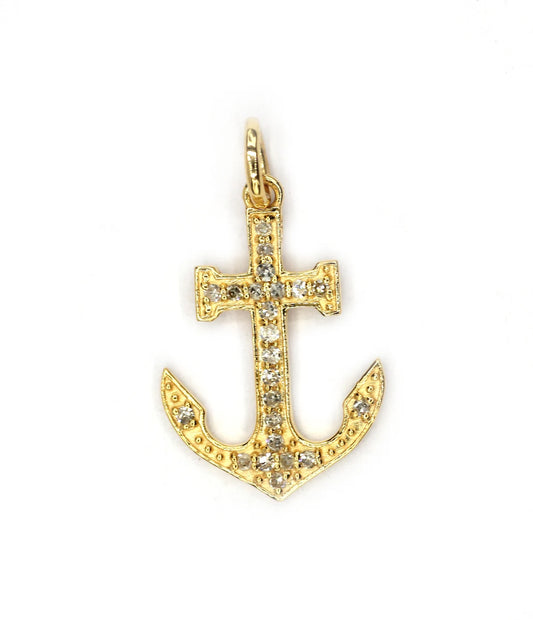 Anchor Shape 14k Solid Gold Diamond Pendants. Genuine handmade pave diamond Pendant.14k Solid Gold Diamond Pendants.