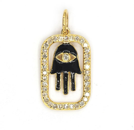 Hamsa Hand 14k Solid Gold Diamond Pendants. Genuine handmade pave diamond Pendant.14k Solid Gold Diamond Pendants.